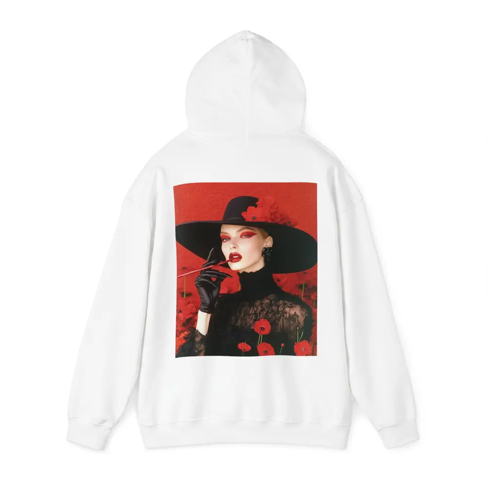 Fashion Woman Black Hat Red Poppies – Hoodies