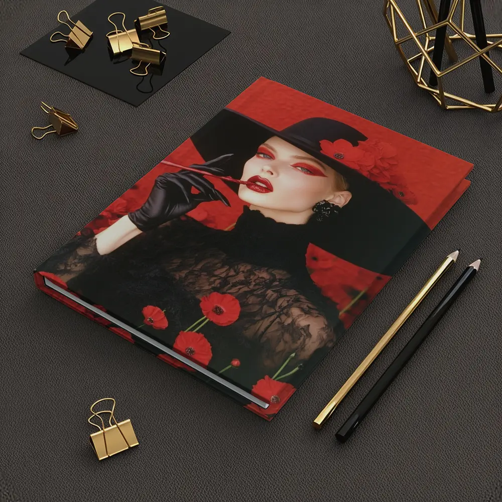 Fashion Woman Black Hat Red Poppies – Notebooks