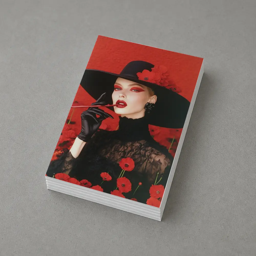 Fashion Woman Black Hat Red Poppies – Postcards