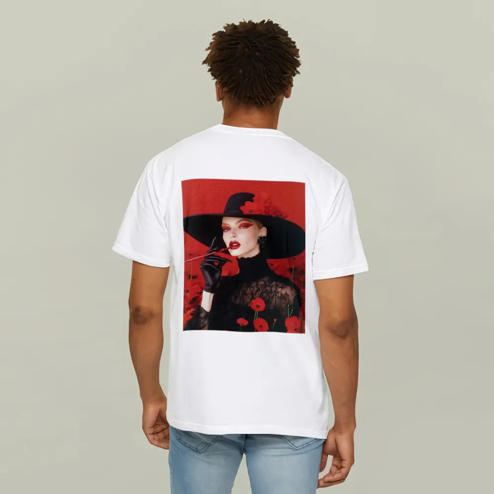 Fashion Woman Black Hat Red Poppies – T-Shirts
