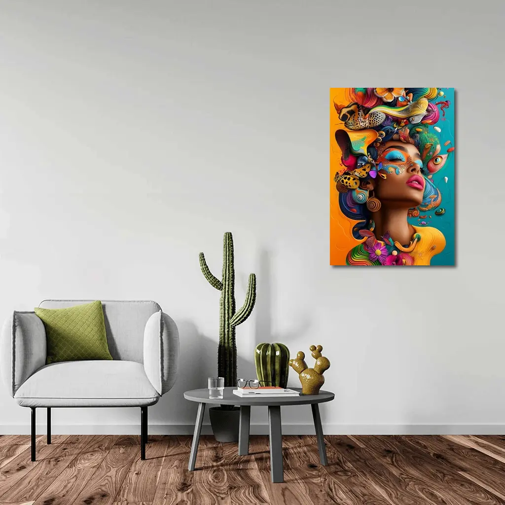 Surreal Woman Portrait With Colorful Psychedelic Elements – Wall Art