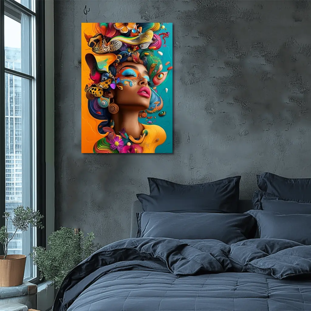 Surreal Woman Portrait With Colorful Psychedelic Elements – Wall Art