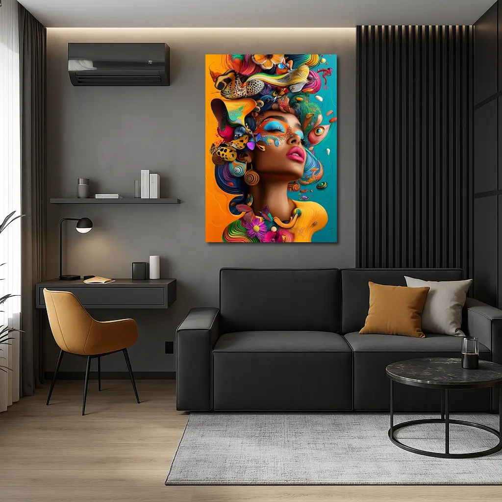 Surreal Woman Portrait With Colorful Psychedelic Elements – Wall Art