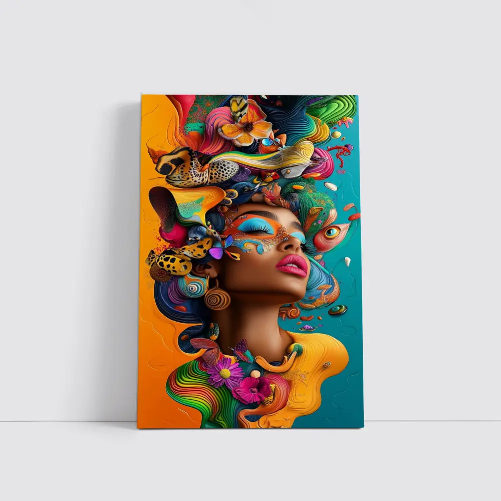 Surreal Woman Portrait With Colorful Psychedelic Elements – Wall Art