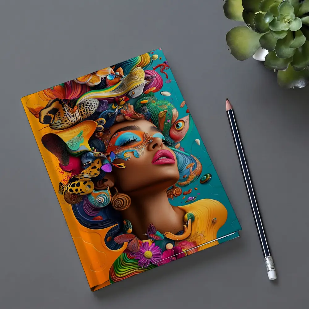 Surreal Woman Portrait With Colorful Psychedelic Elements – Notebooks