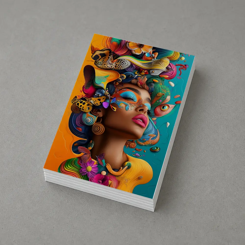 Surreal Woman Portrait With Colorful Psychedelic Elements – Postcards