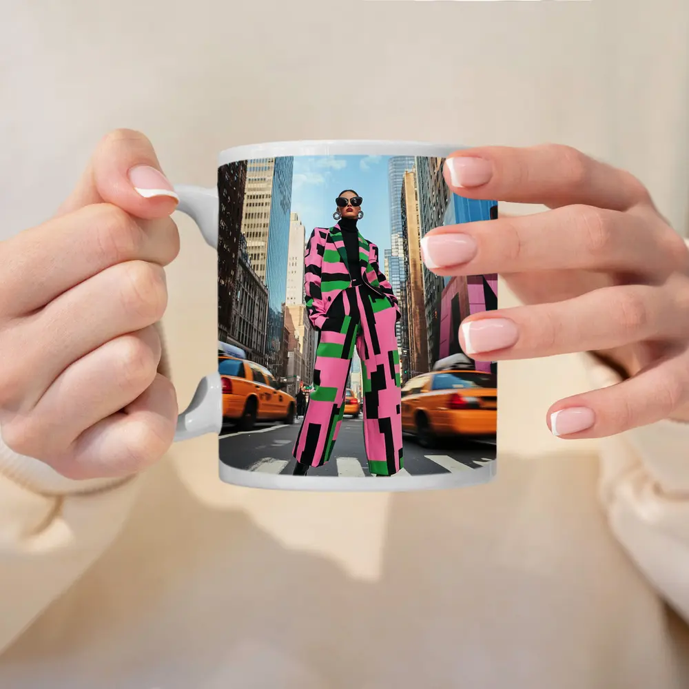 Bold Geometric Fashion Woman New York City – Mugs