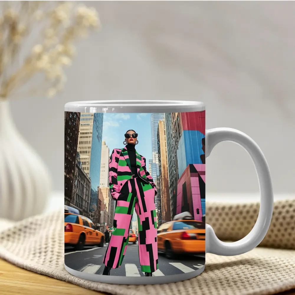 Bold Geometric Fashion Woman New York City – Mugs