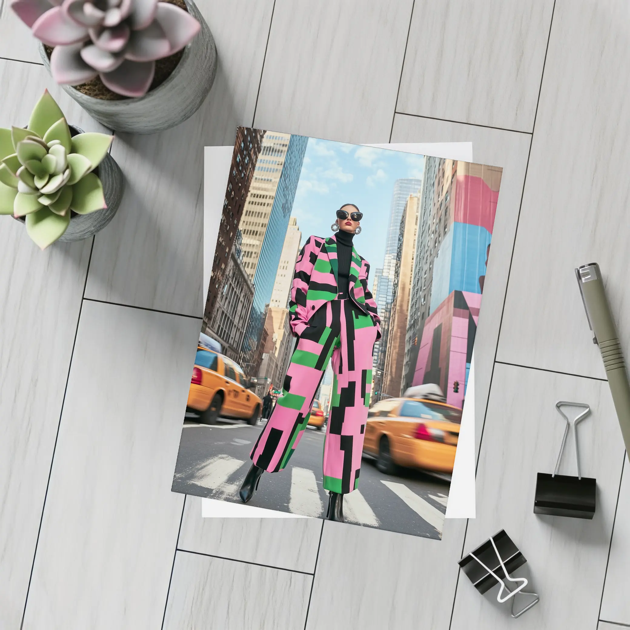 Bold Geometric Fashion Woman New York City – Postcards