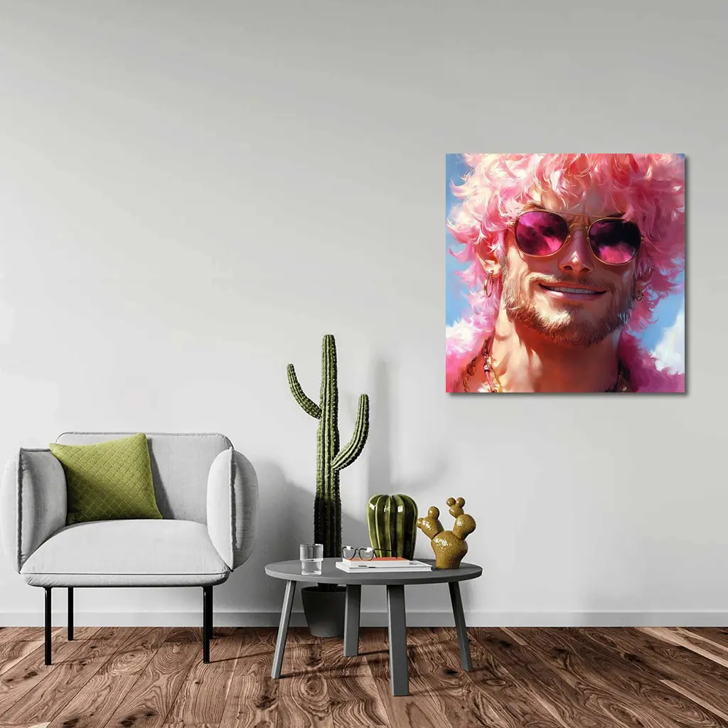 Pink Haired Man Gold Sunglasses Pop Art – Wall Art