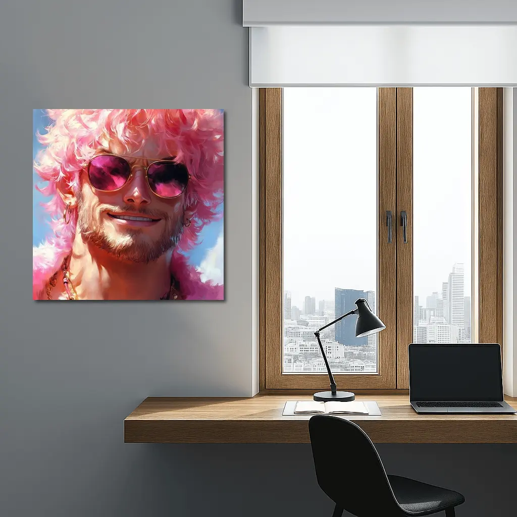 Pink Haired Man Gold Sunglasses Pop Art – Wall Art