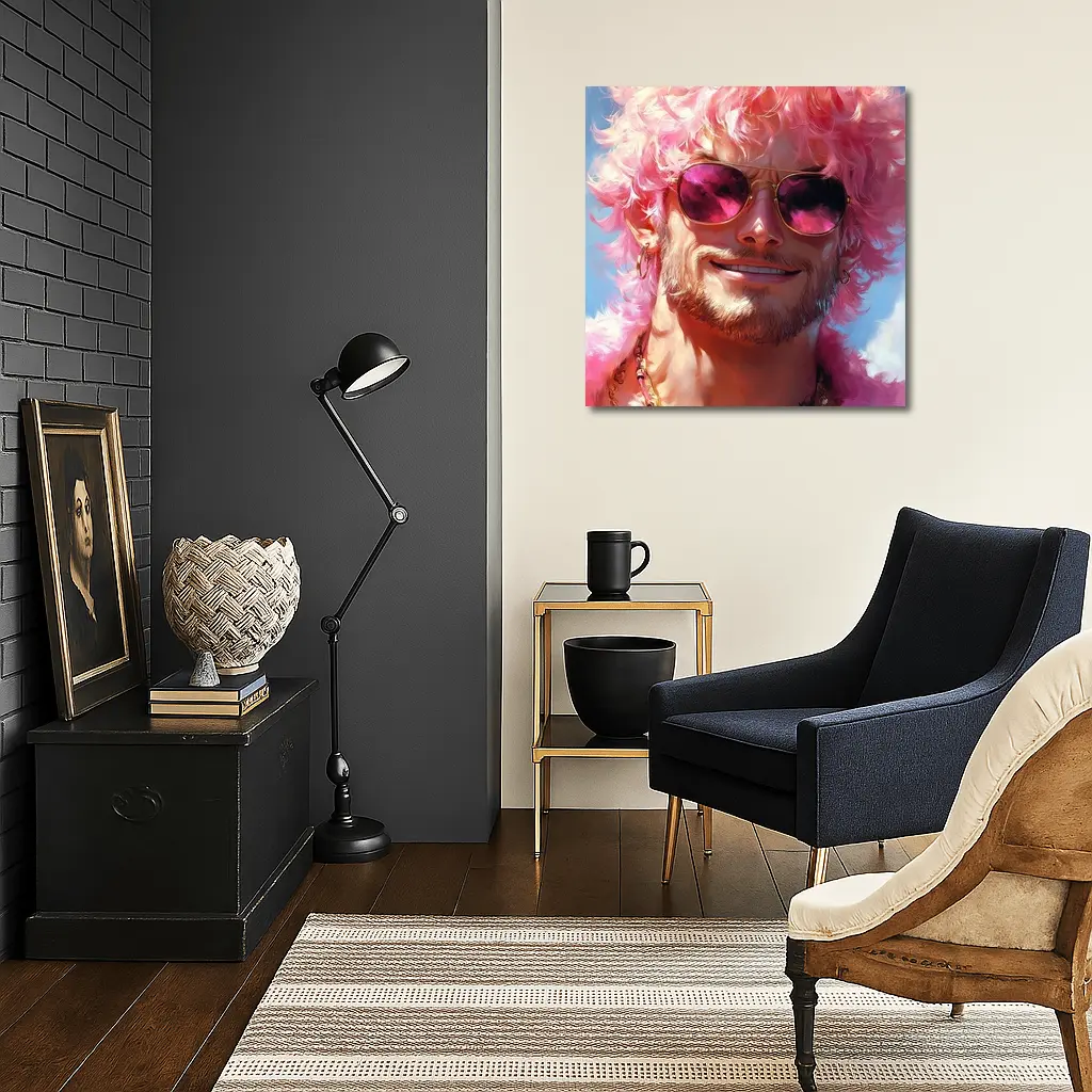 Pink Haired Man Gold Sunglasses Pop Art – Wall Art