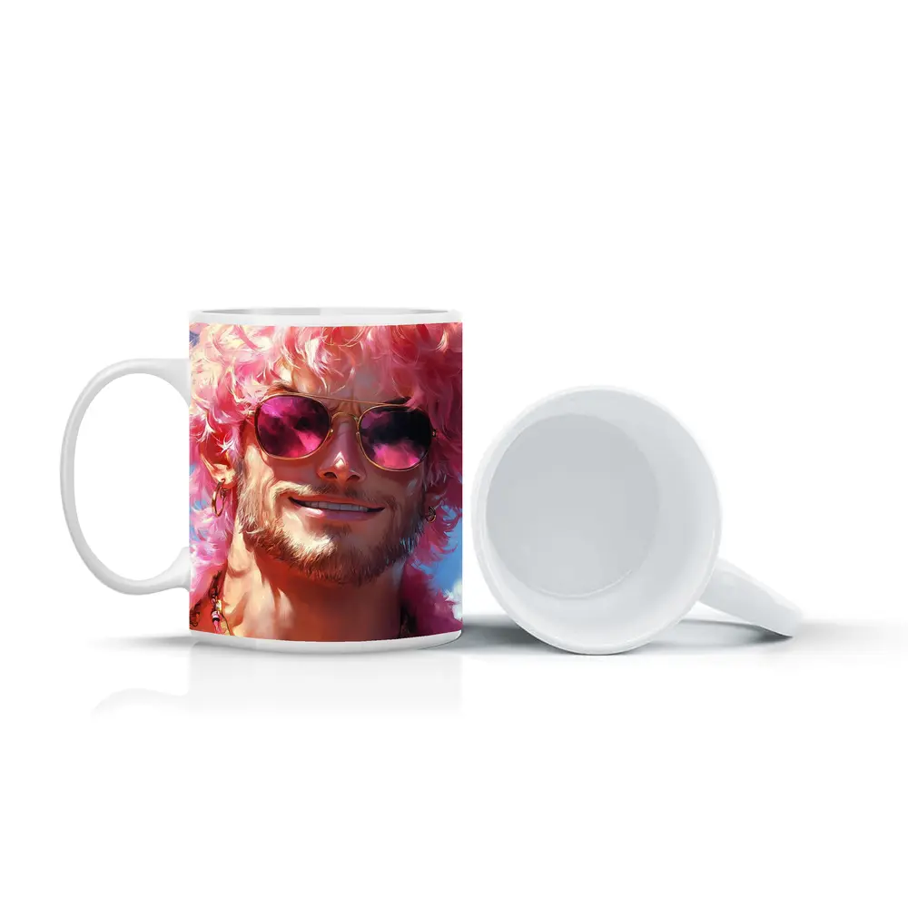 Pink Haired Man Gold Sunglasses Pop Art – Mugs