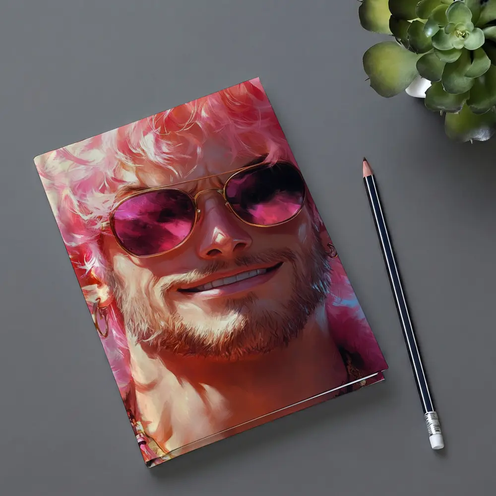 Pink Haired Man Gold Sunglasses Pop Art – Notebooks