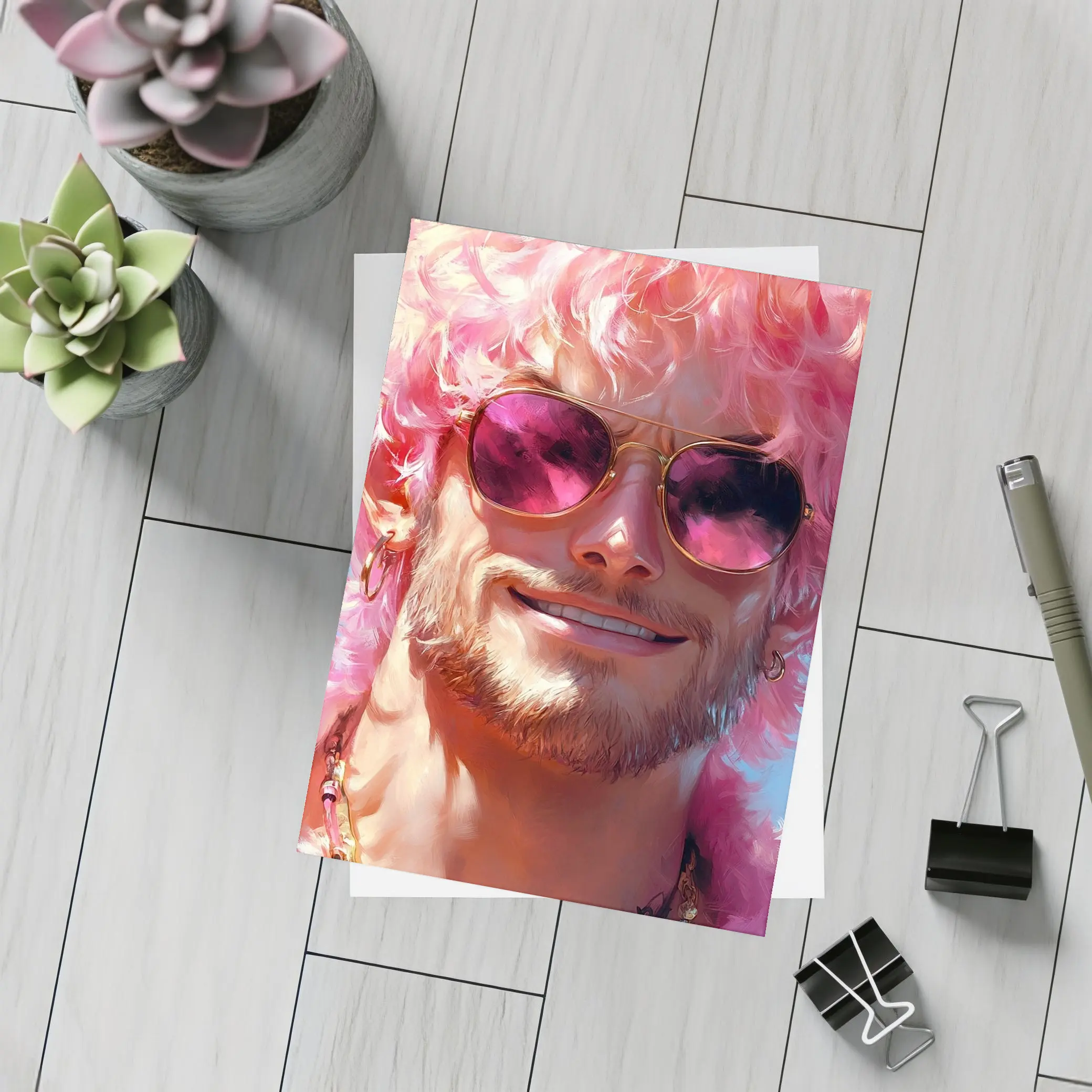 Pink Haired Man Gold Sunglasses Pop Art – Postcards