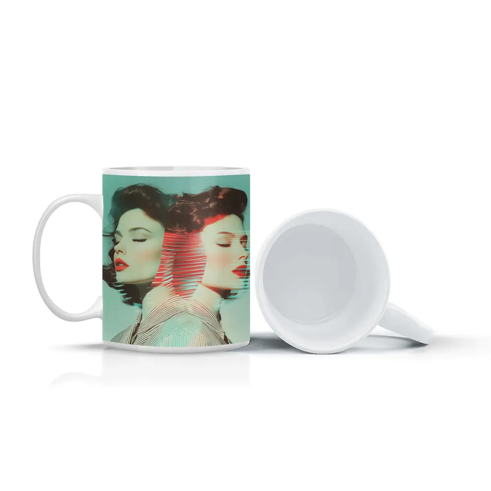 Retro Woman Portrait Double Exposure Pop Art – Mugs