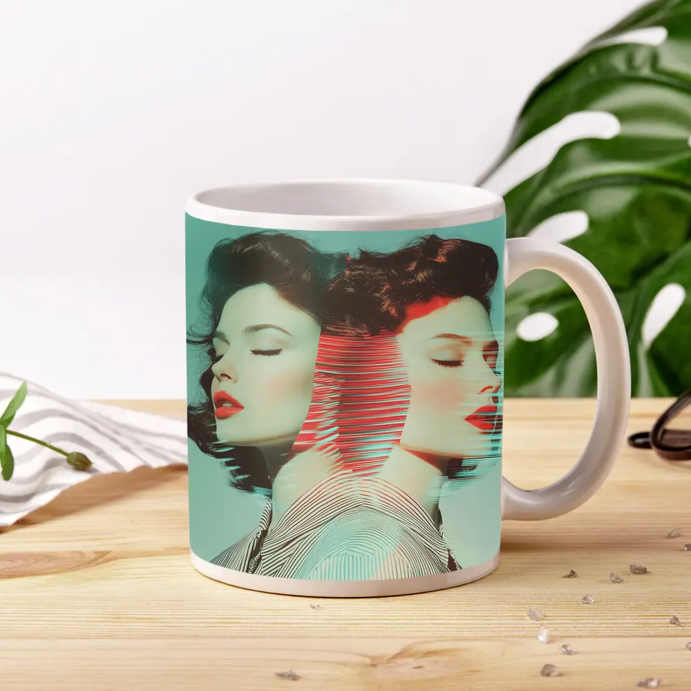 Retro Woman Portrait Double Exposure Pop Art – Mugs