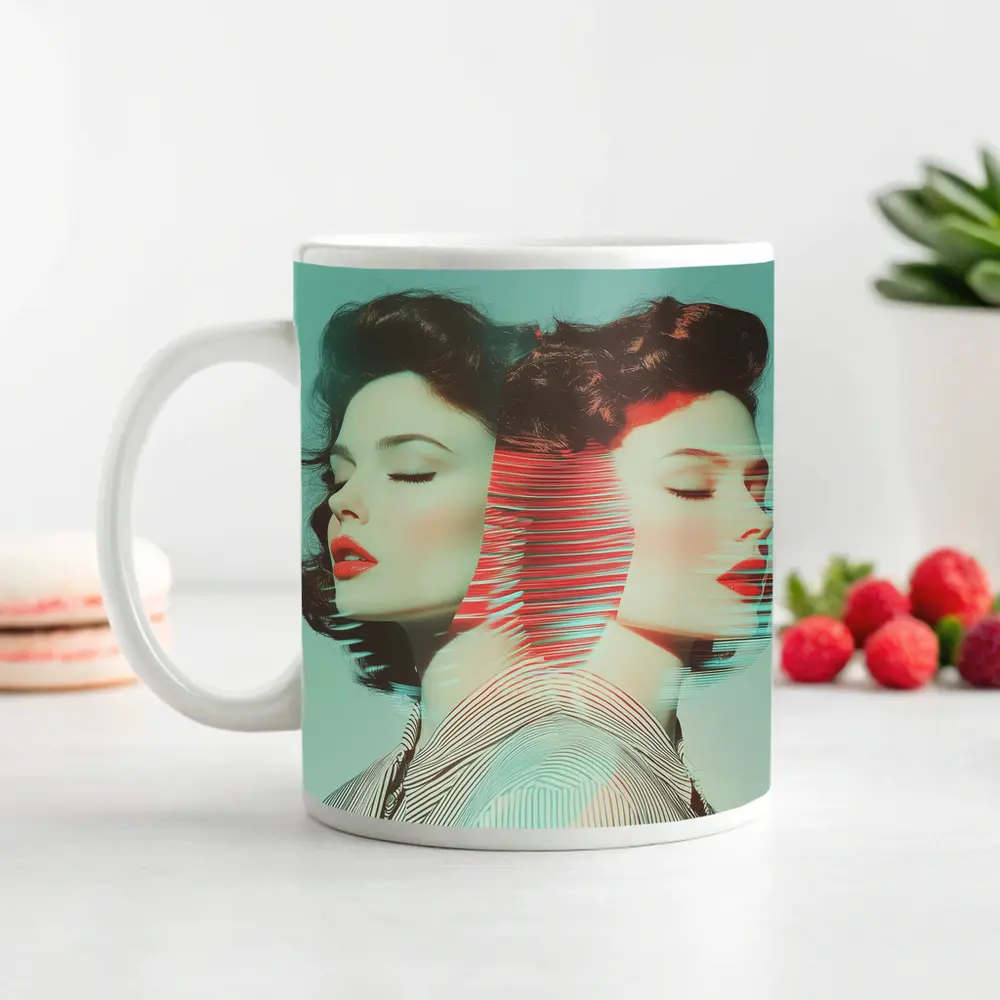 Retro Woman Portrait Double Exposure Pop Art – Mugs
