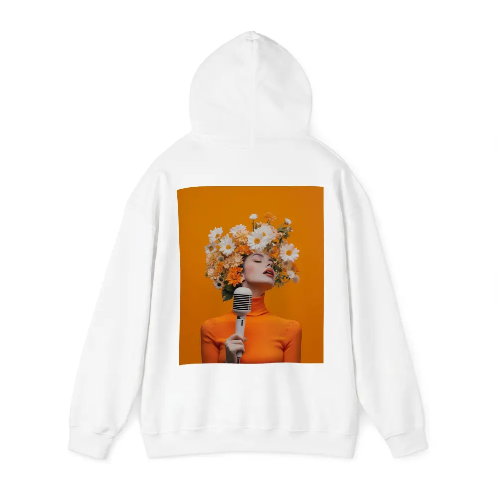Woman Singing Flowers Head Orange Background – Hoodies