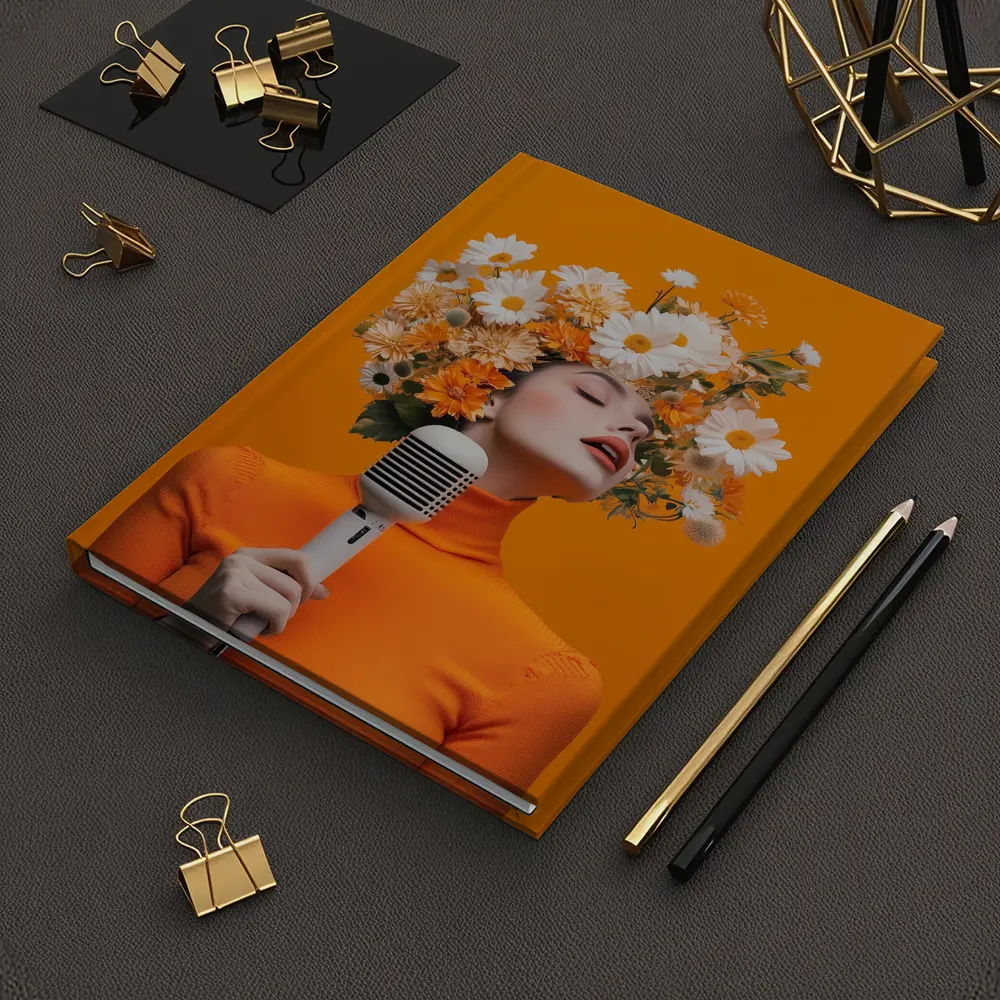 Woman Singing Flowers Head Orange Background – Notebooks