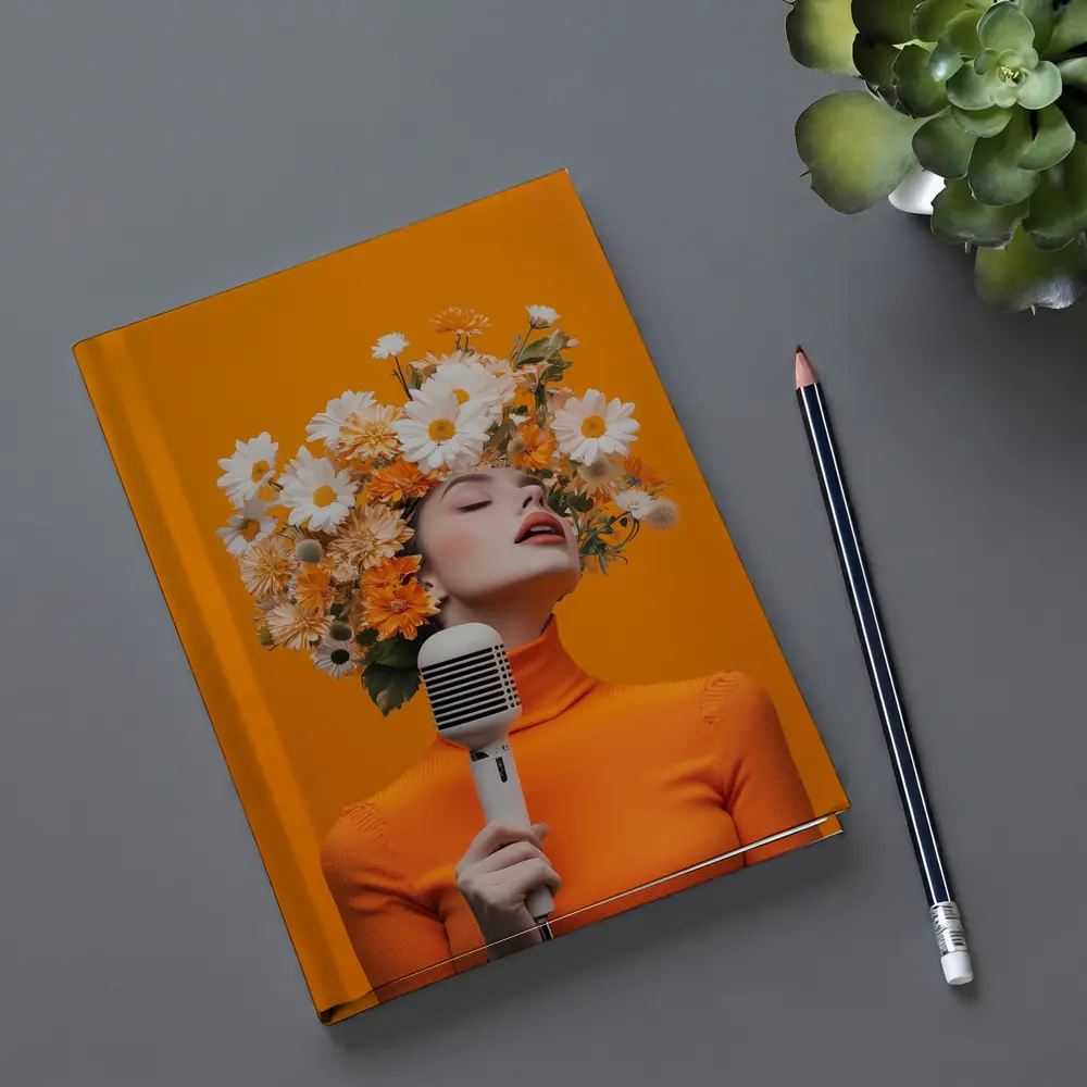 Woman Singing Flowers Head Orange Background – Notebooks