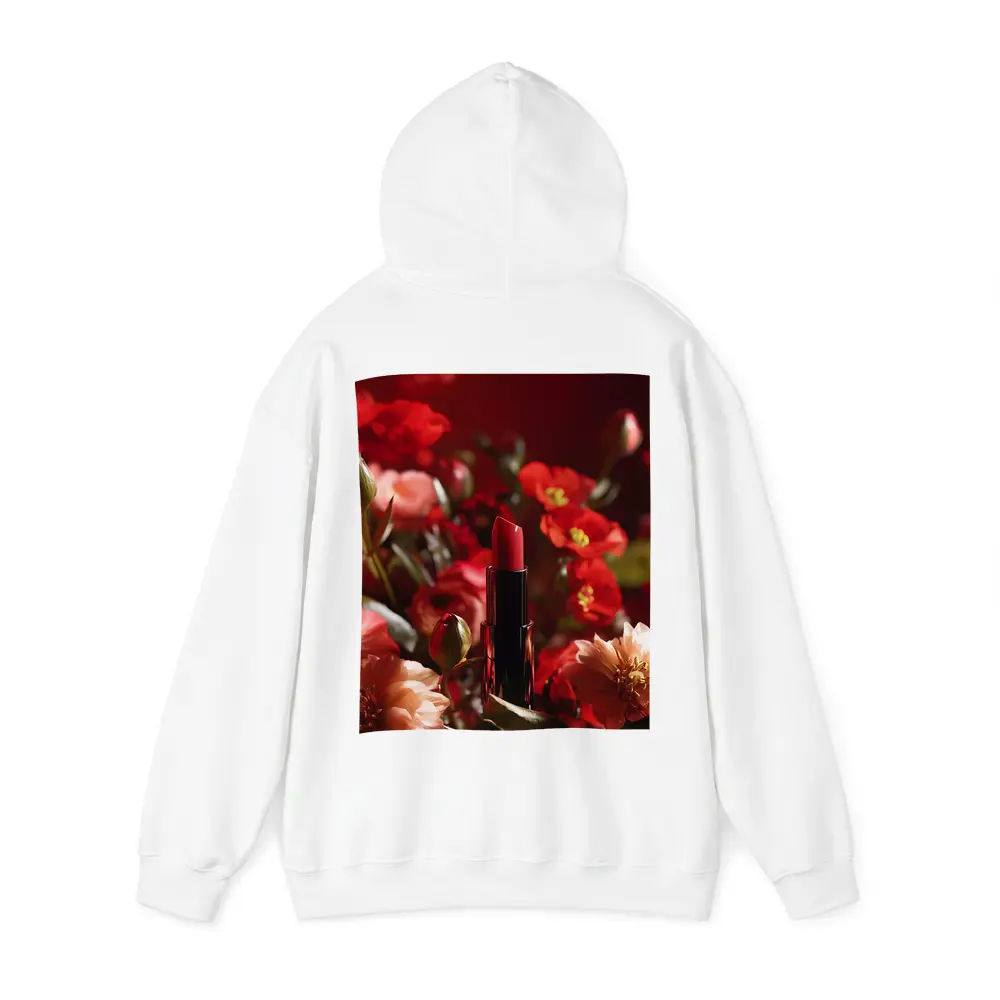 Red Lipstick Among Blooming Red Flowers – Hoodies