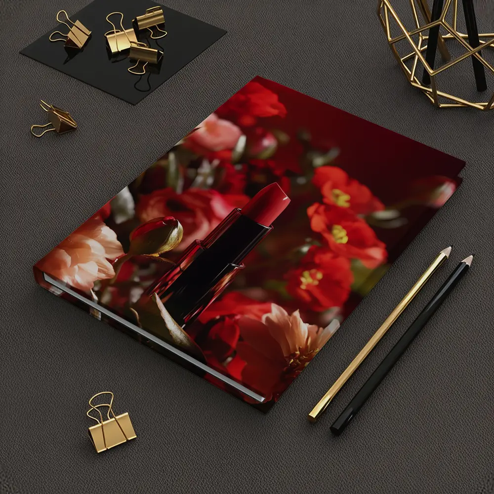 Red Lipstick Among Blooming Red Flowers – Notebooks