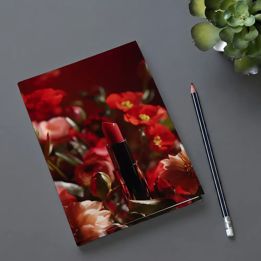 Red Lipstick Among Blooming Red Flowers – Notebooks
