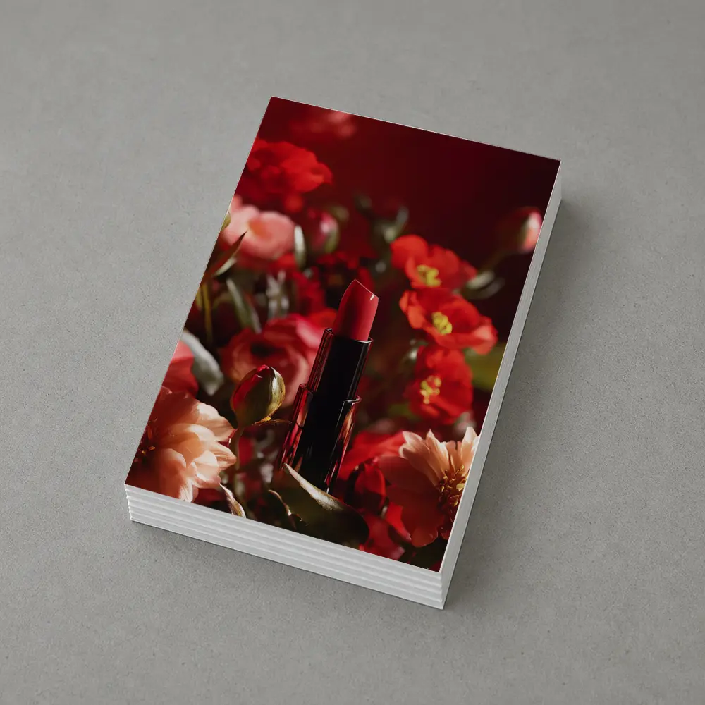 Red Lipstick Among Blooming Red Flowers – Postcards
