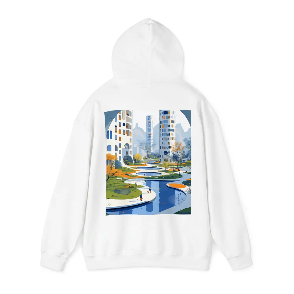 Modern City Park Illustration Blue Architecture – Hoodies