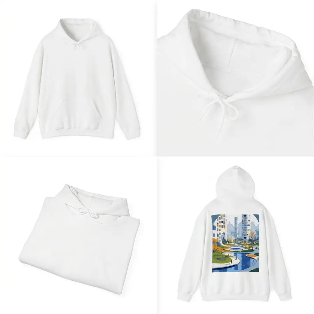 Modern City Park Illustration Blue Architecture – Hoodies