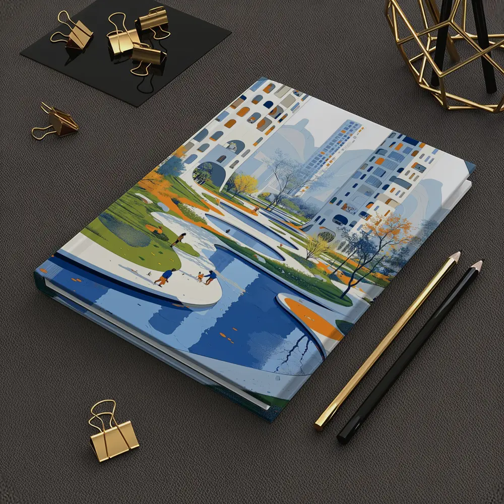 Modern City Park Illustration Blue Architecture – Notebooks
