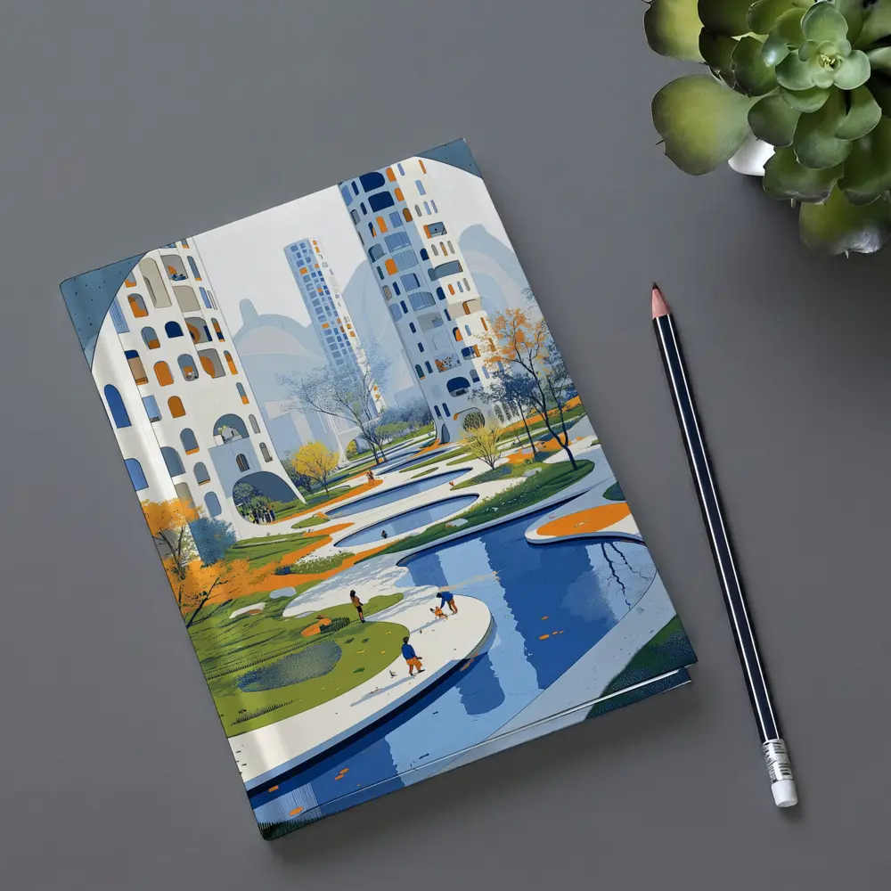 Modern City Park Illustration Blue Architecture – Notebooks