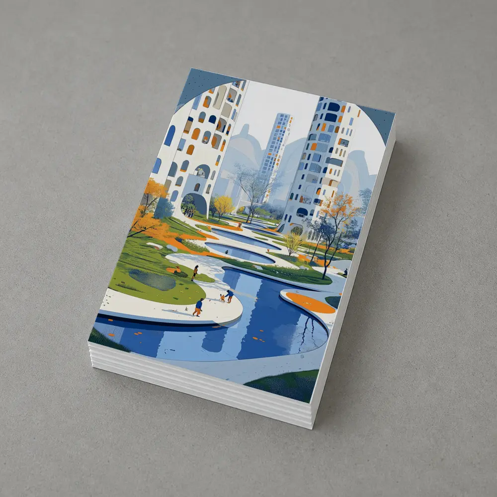 Modern City Park Illustration Blue Architecture – Postcards