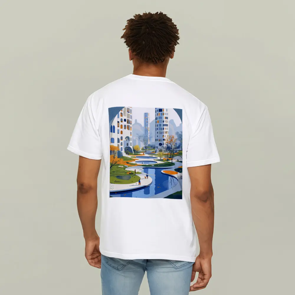Modern City Park Illustration Blue Architecture – T-Shirts