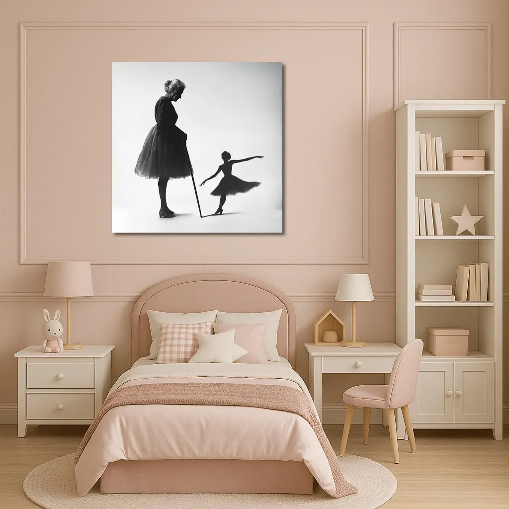 Elderly Ballerina Shadow Young Dancer Black White – Wall Art