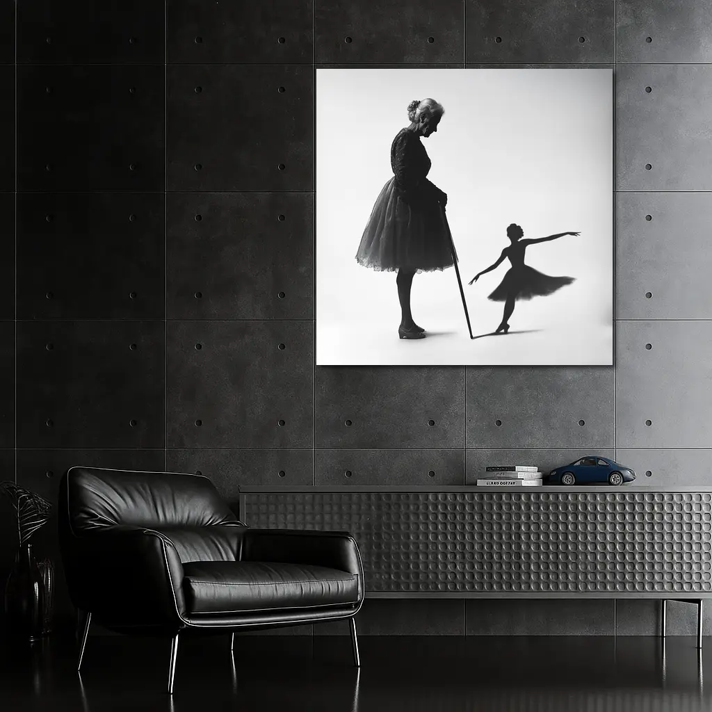 Elderly Ballerina Shadow Young Dancer Black White – Wall Art