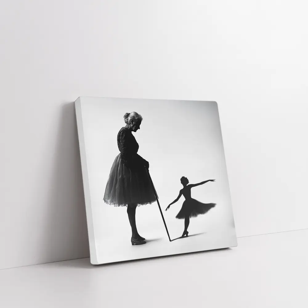 Elderly Ballerina Shadow Young Dancer Black White – Wall Art