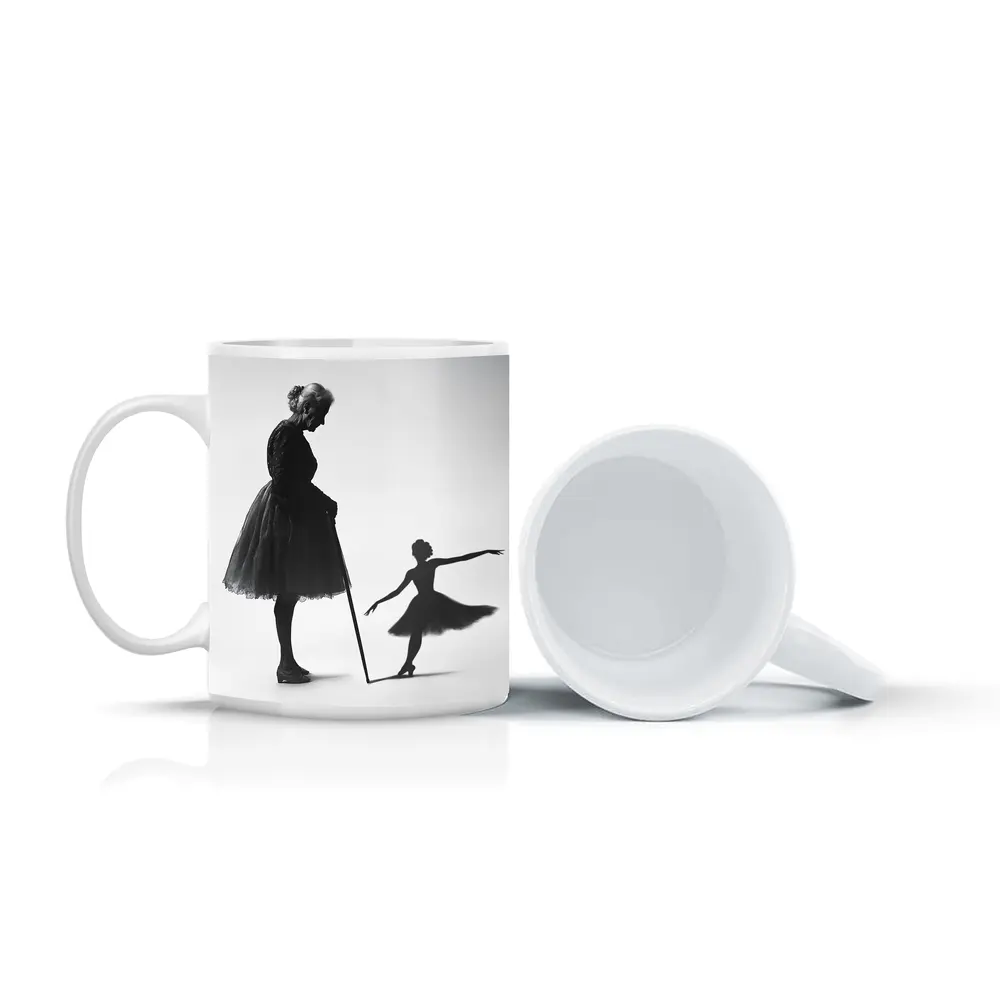 Elderly Ballerina Shadow Young Dancer Black White – Mugs