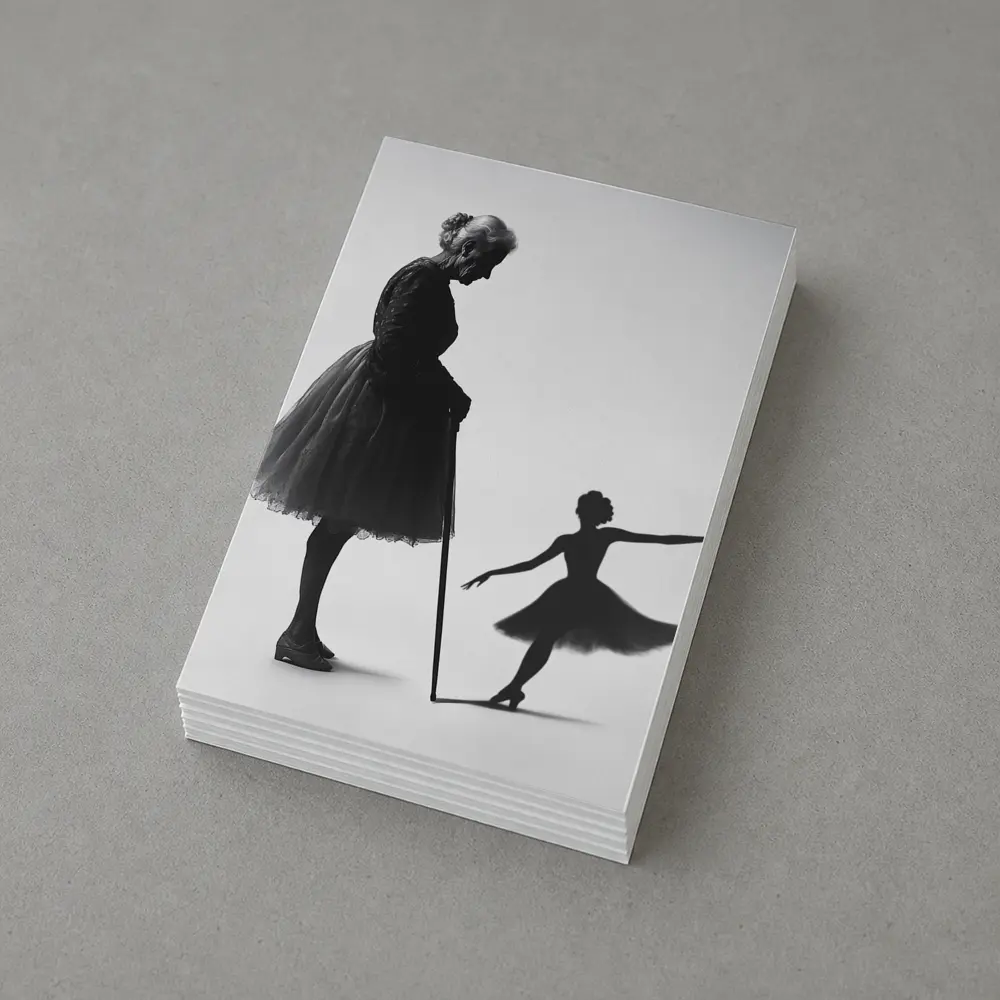 Elderly Ballerina Shadow Young Dancer Black White – Postcards