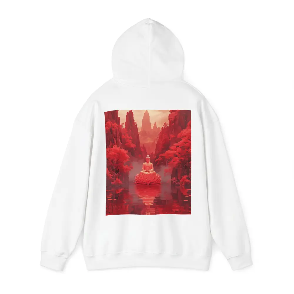 Buddha Lotus Red Misty Mountain Landscape Art – Hoodies