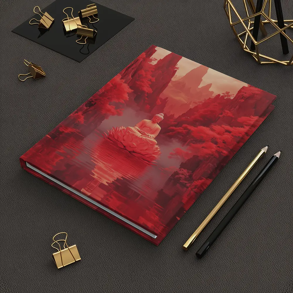 Buddha Lotus Red Misty Mountain Landscape Art – Notebooks