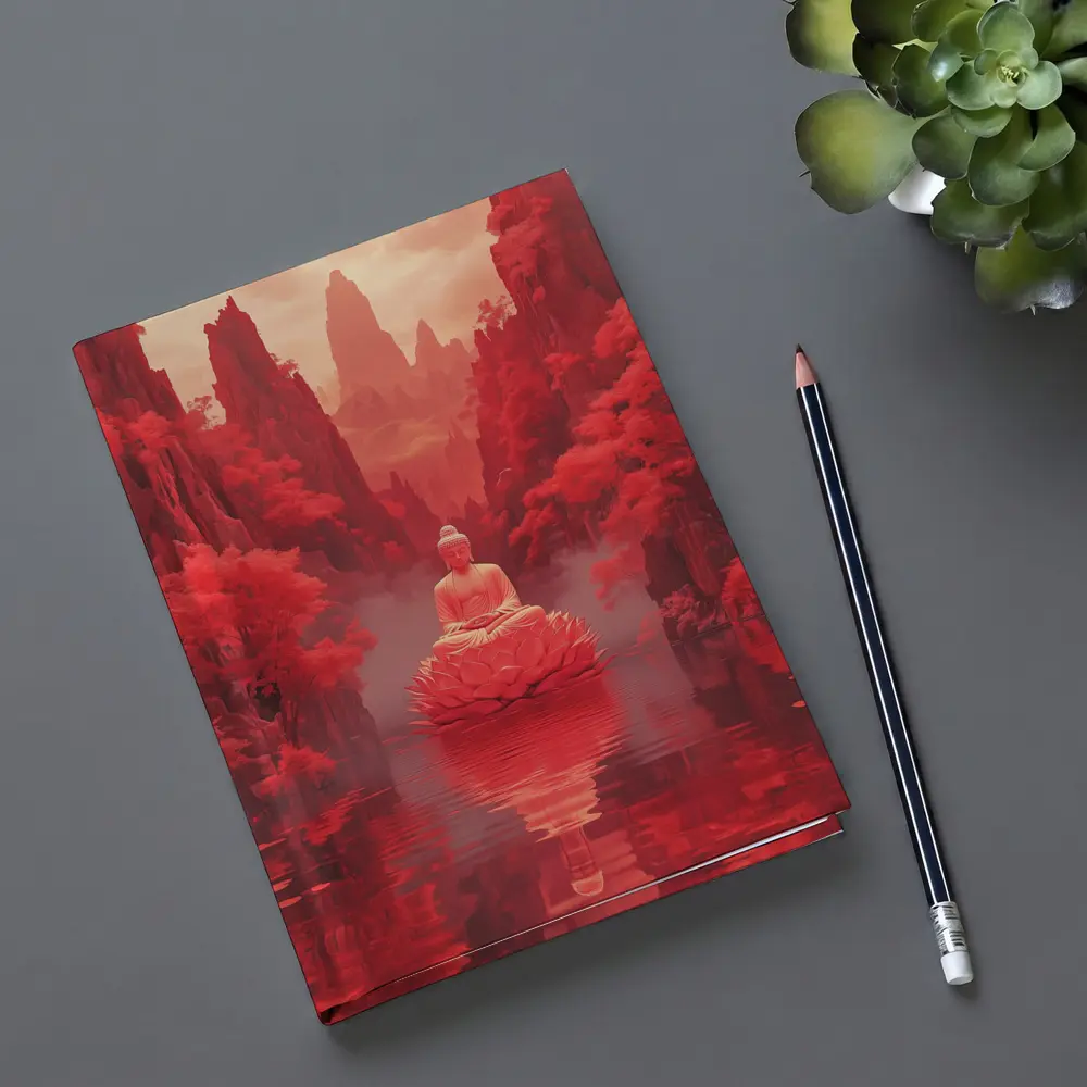 Buddha Lotus Red Misty Mountain Landscape Art – Notebooks