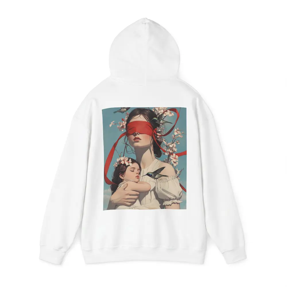 Blindfolded Woman Holding Child Hummingbirds Floral – Hoodies