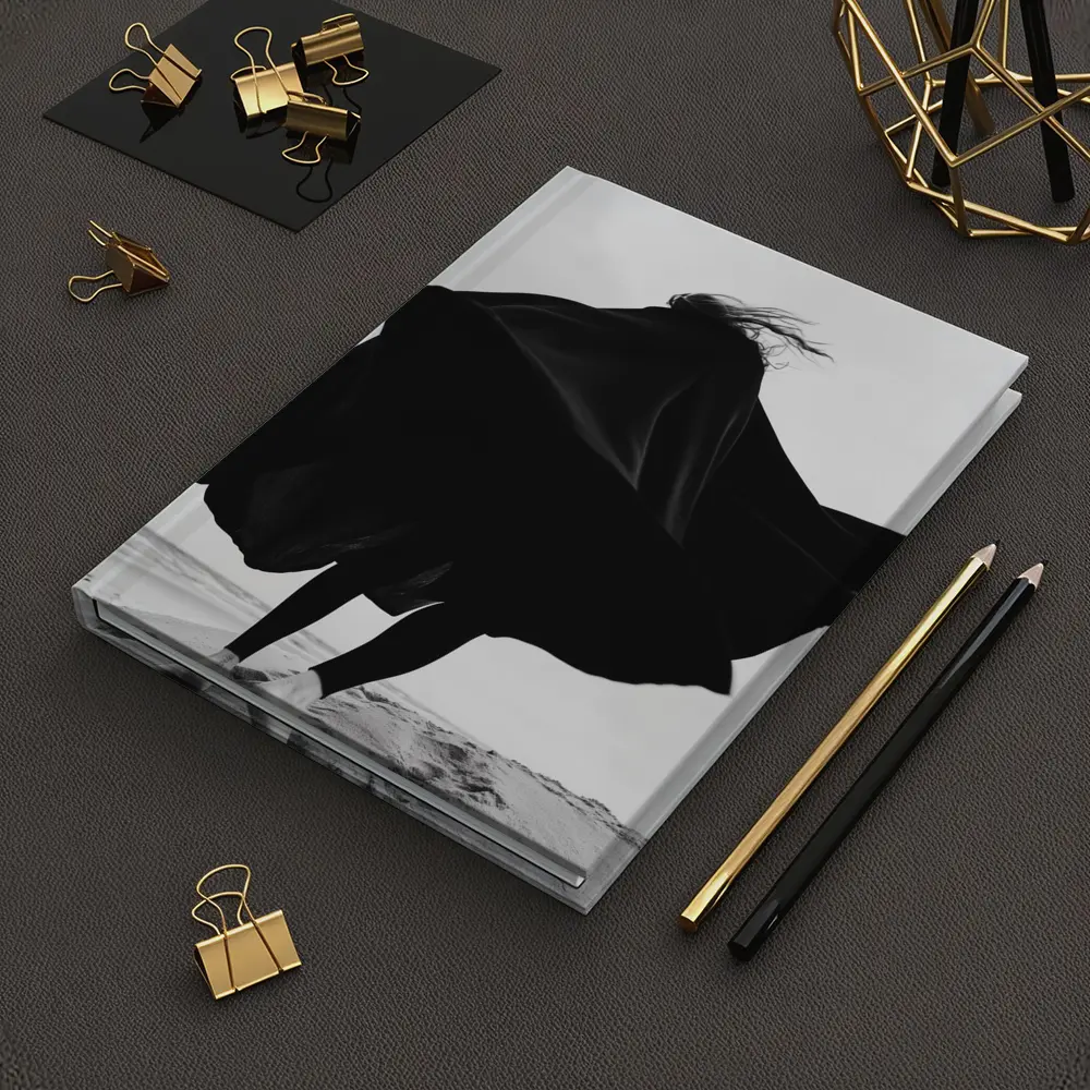 Woman Black Cape Flying Beach Sand – Notebooks