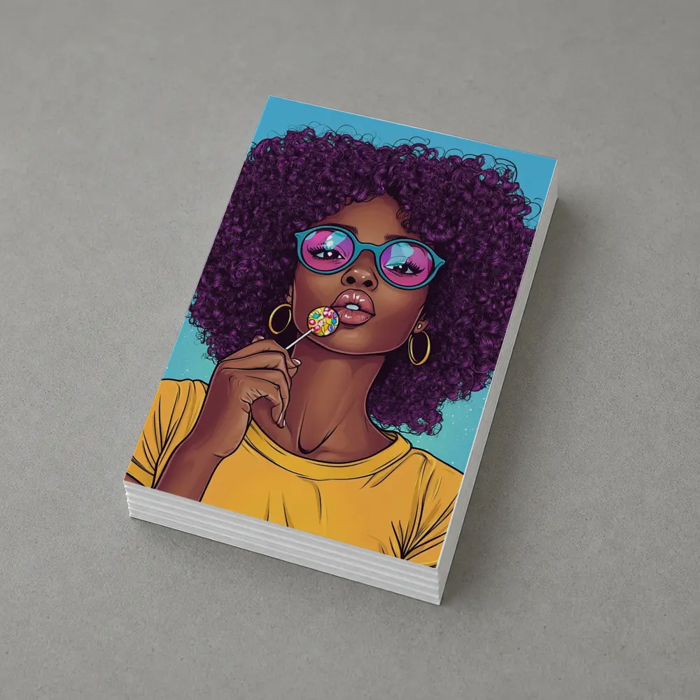 Pop Art Woman Lollipop Blue Background – Postcards