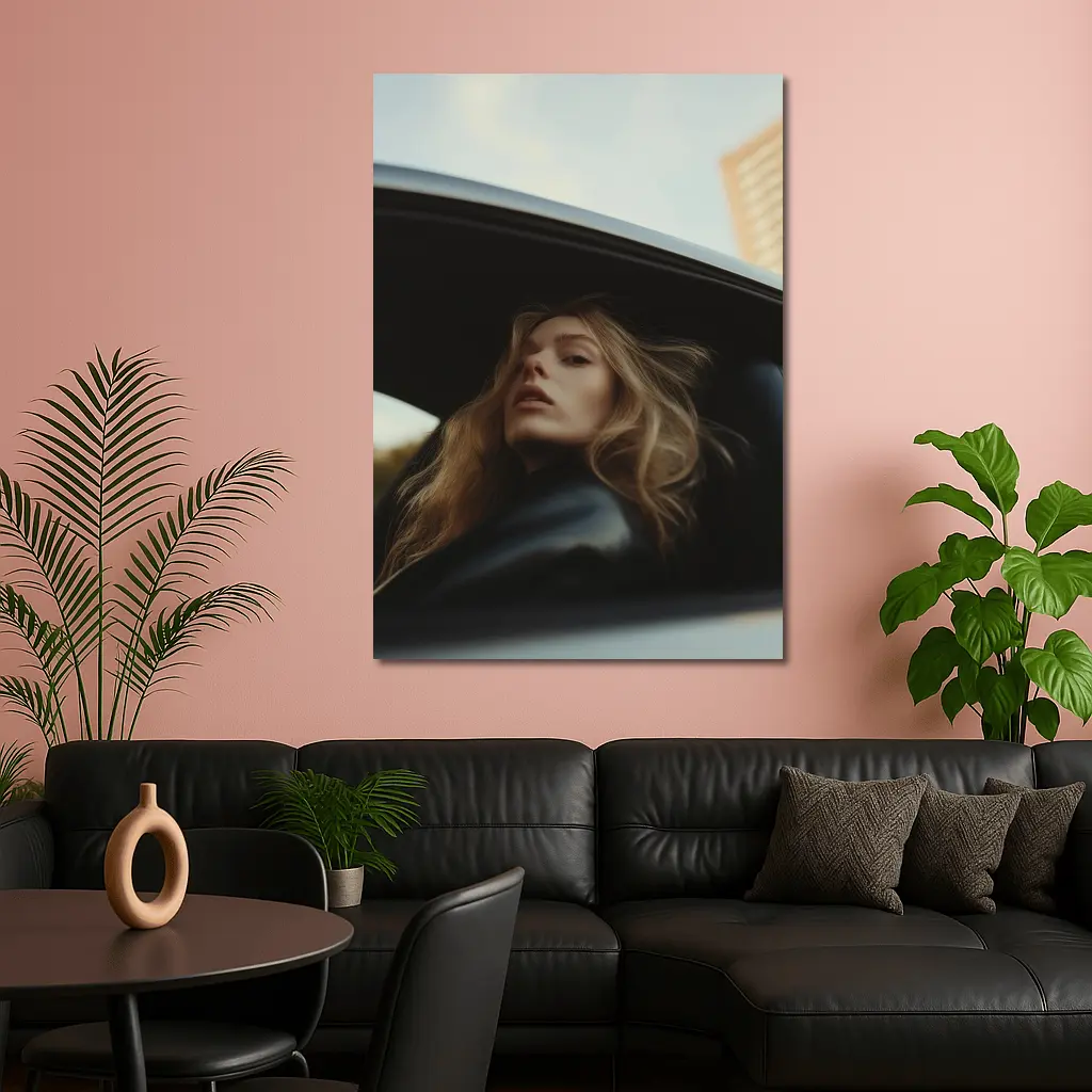 Woman Looking Out Car Window City – Wall Art