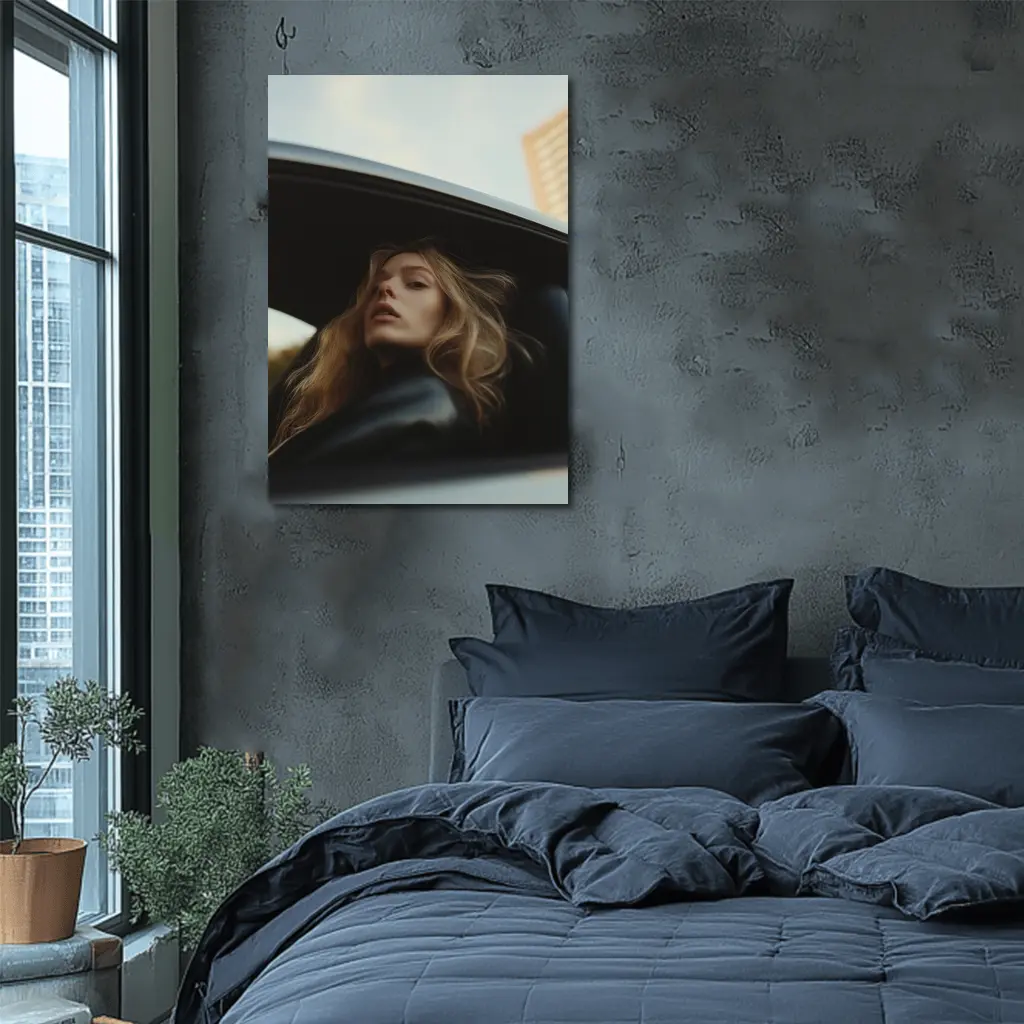 Woman Looking Out Car Window City – Wall Art