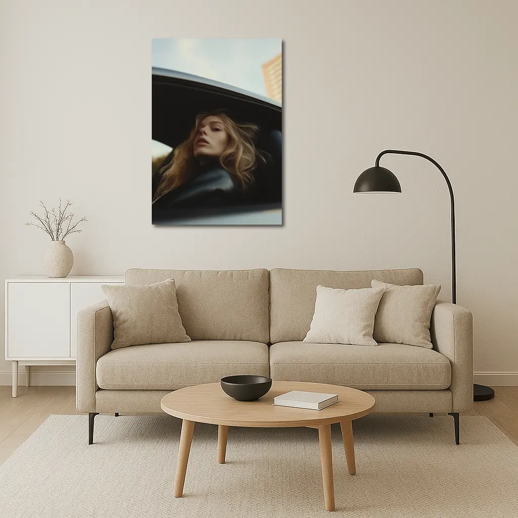 Woman Looking Out Car Window City – Wall Art