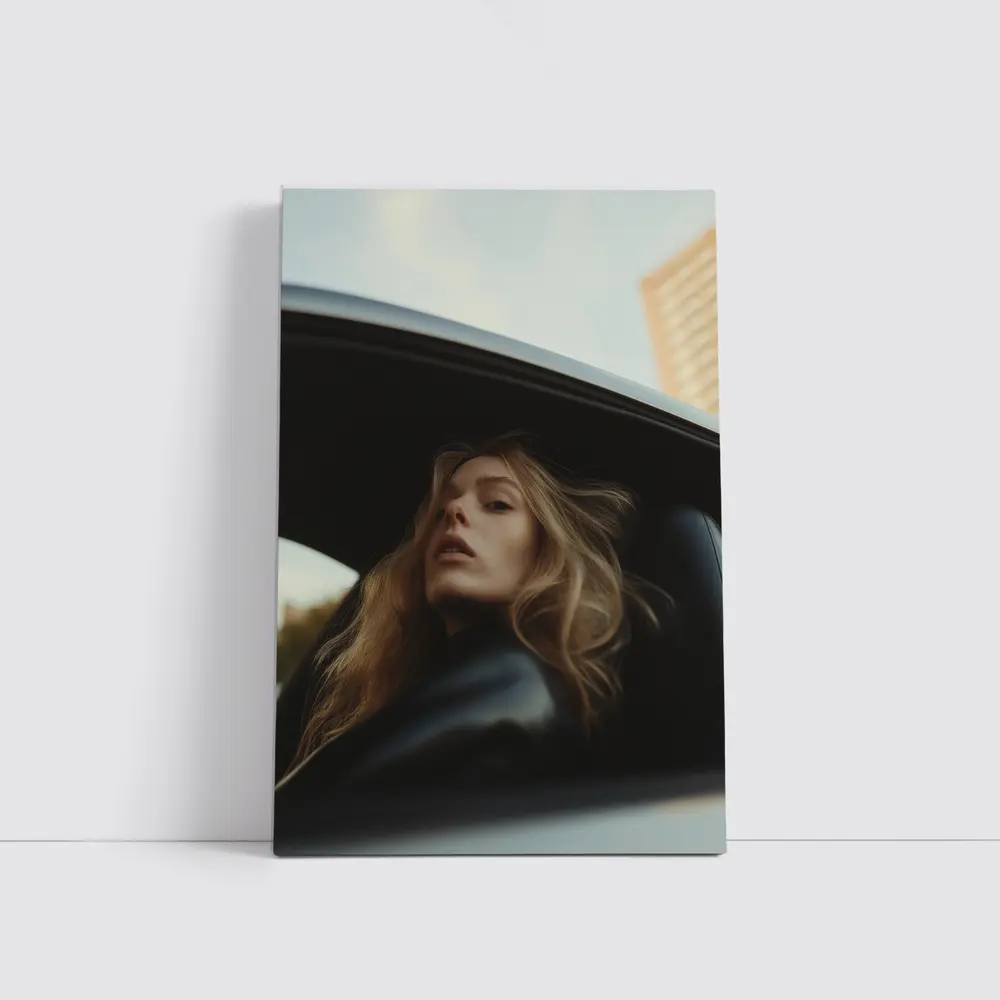 Woman Looking Out Car Window City – Wall Art
